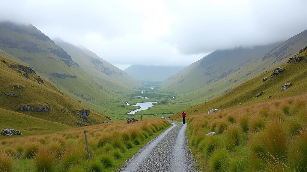 Gap of Dunloe mountain pass landscape with rolling hills