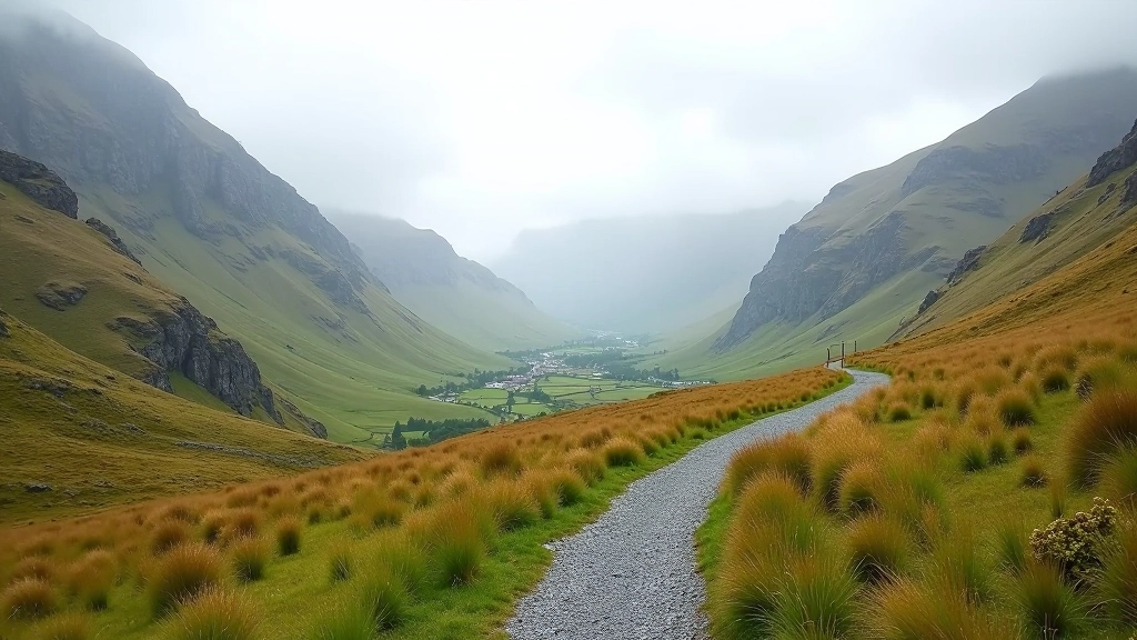 Gap of Dunloe mountain pass with clear path and valley views