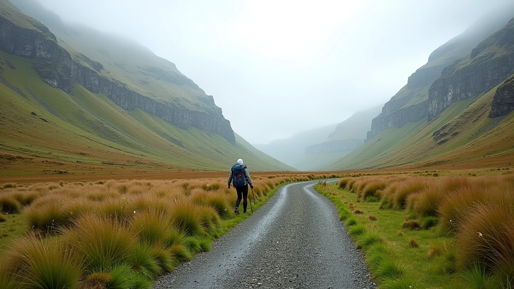 Gap of Dunloe mountain pass with hiking trails through Kerry valley landscape