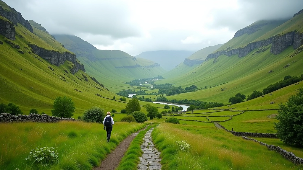 Glenmalure Valley Circuit walking route through lush green valleys