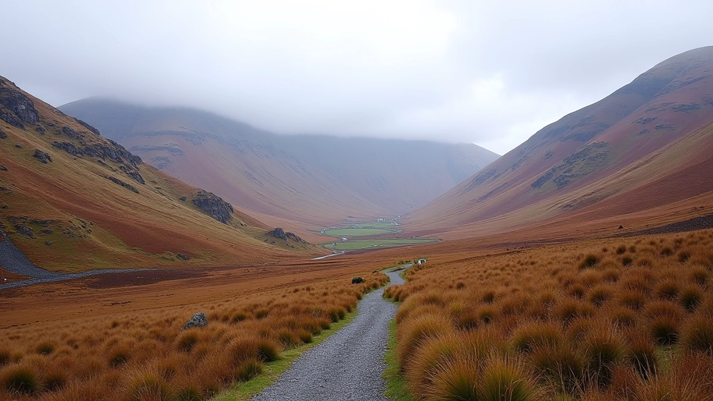 Poisoned Glen valley landscape with rolling purple mountains and hiking trails through moorland in County Donegal
